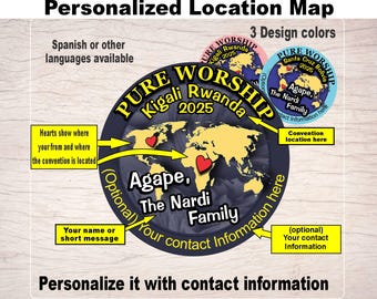 2025 Convention Personalized Location Map Pin, Magnet, Keyring