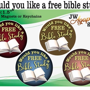 JW gifts/JW field ministry pin,keychain,bag accessoory/Would you like a free Bible study/baptism gift/pioneer gift/convention/jw.org