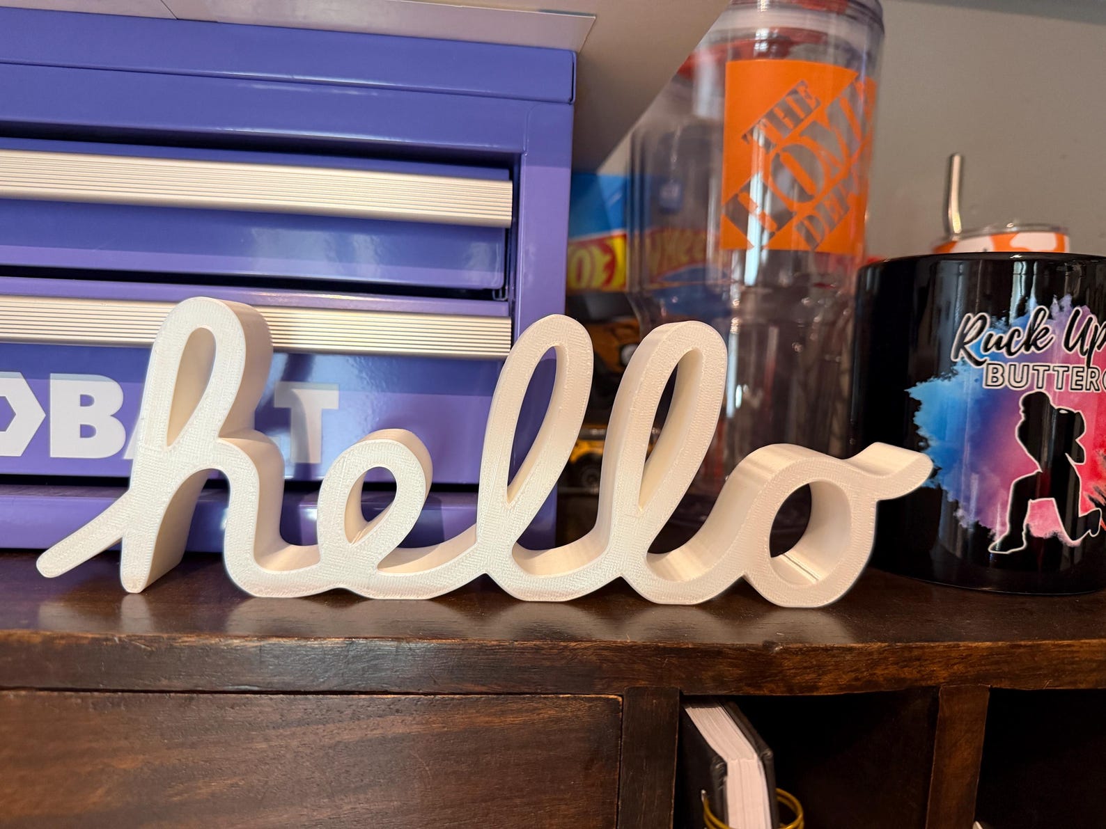 3D Printed Hello Sign | Modern Script Desk Decor, Office Shelf Accent ...