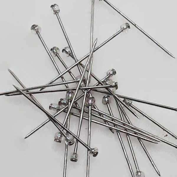 Crystal Glass head straight pins 24 piece - Beaded Sewing Pins