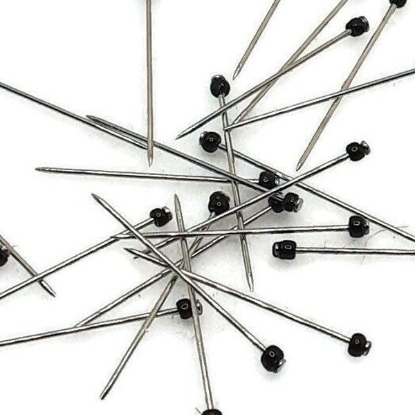 Black Glass head straight pins 24 piece - Beaded Sewing Pins