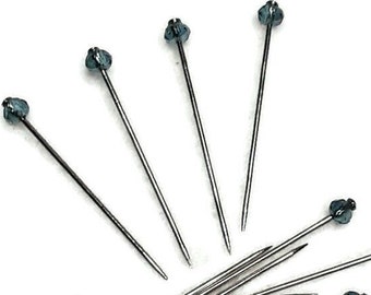 Aqua Hematite AB Crystal sewing pins