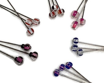 Striped glass head straight pins, choice