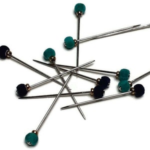 Velvet Head Sewing Pins: Navy & Aqua Quilting Pins