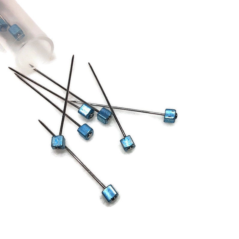 Metallic Czech Glass Decorative Sewing pins Blue