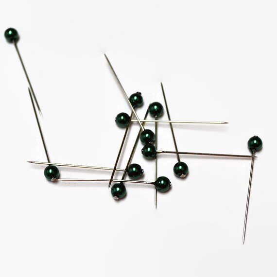 Jewel Green Glass Head Sewing Pins, 12 or 24 Count 