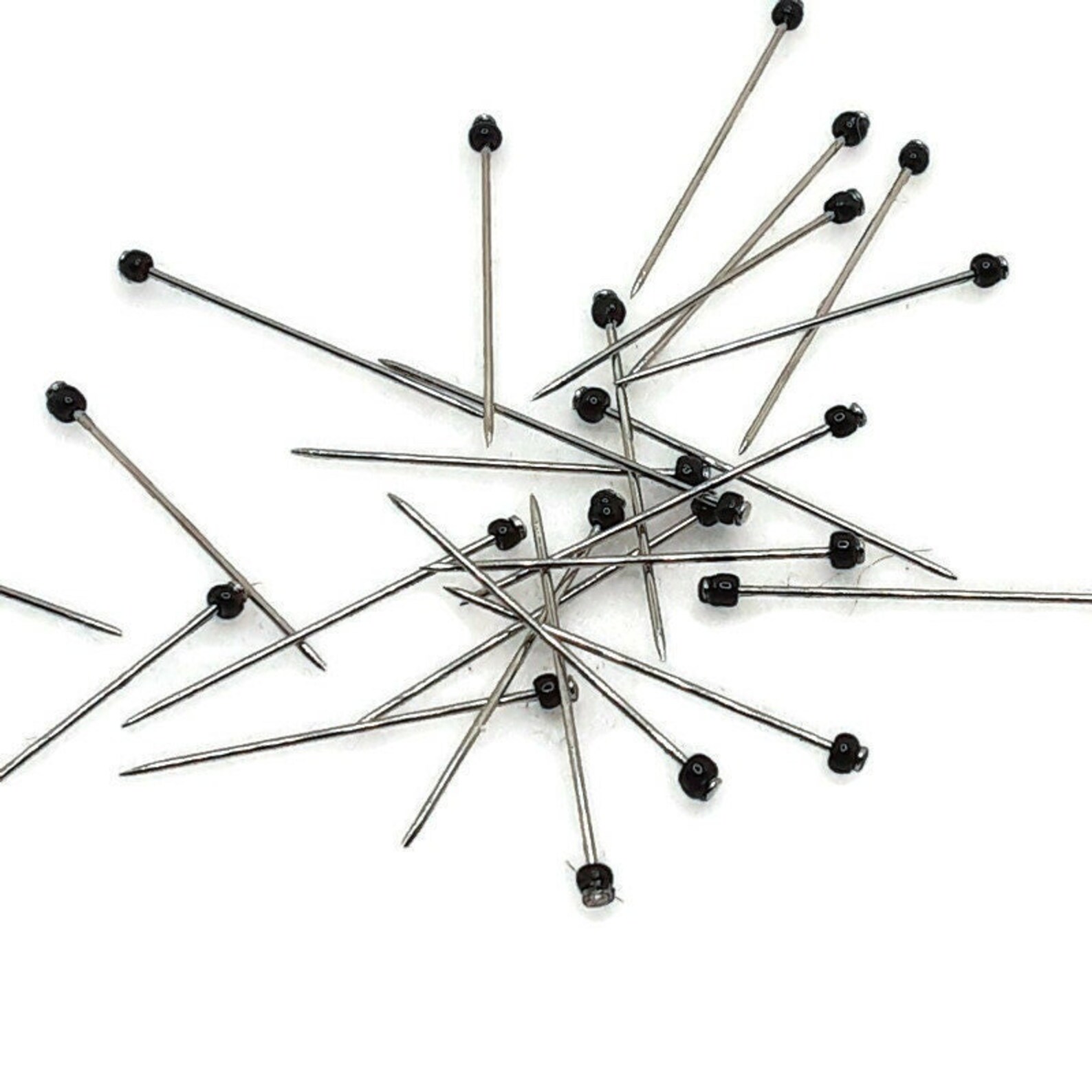 Black Glass Head Straight Pins 24 Piece Beaded Sewing Pins Etsy