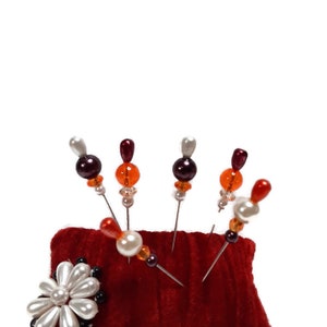 Épingles à coussin d’épingle orange et de Bourgogne, 6 pièces - Épingles décoratives
