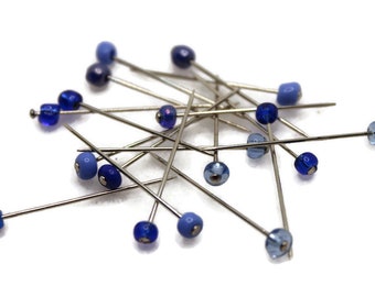 Sapphire glass head sewing pins, 18 or 36 count - Blue mixed pins