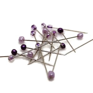 Alfinetes de costura com cabeça de vidro violeta mista, contagem de 18 ou 36
