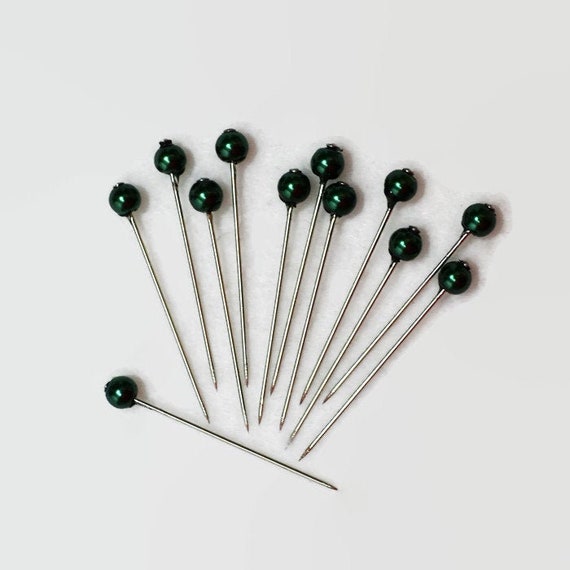 Jewel Green Glass Head Sewing Pins, 12 or 24 Count 