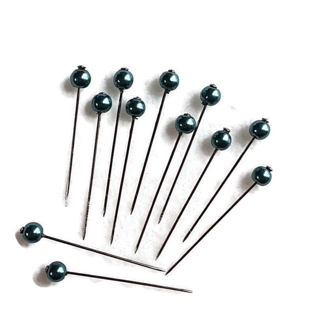 Teal Glass Head Straight Pins Set of 12 or 24 - Etsy