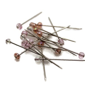 Alfinetes de costura com cabeça de vidro rosa misto, contagem de 18 ou 36