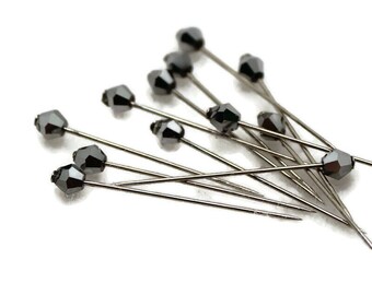 Silver Glass head straight pins 12 piece - Beaded Sewing Pins - Crystal pins