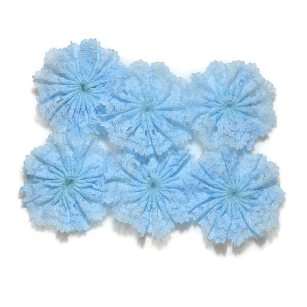 2 inch Light Blue lace rosettes, 6 or 12 pieces