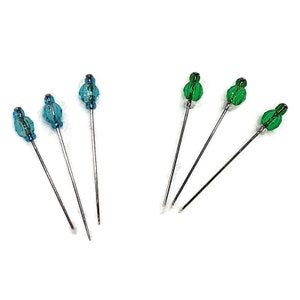 Green or Aqua beaded sewing pins, 12 count