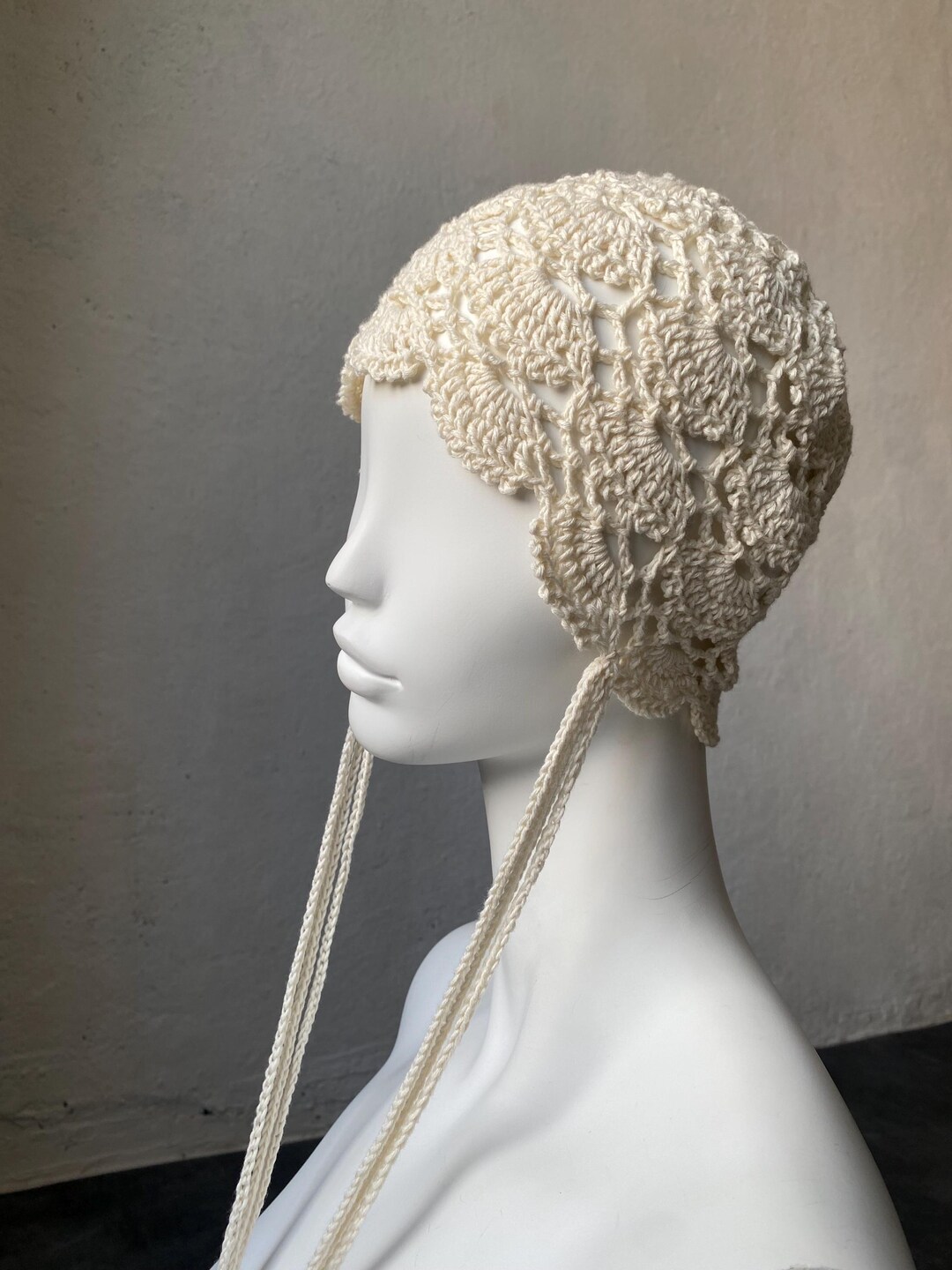 Bonnet En Dentelle De Coton Au Crochet Avec Attaches Bonnet D t Fait 