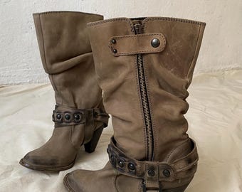 Slouchy Leather Boots Grunge Chunky Boots