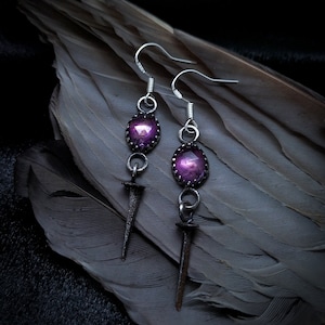 COFFIN NAIL EARRINGS, Vintage Earrings, Amethyst Earrings, Nail Earrings, Witch Jewellery, Pagan Jewellery, Wiccan Jewellery, Gothic