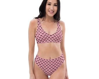 Pastel Goth Pink Bats Recycled high-waisted bikini