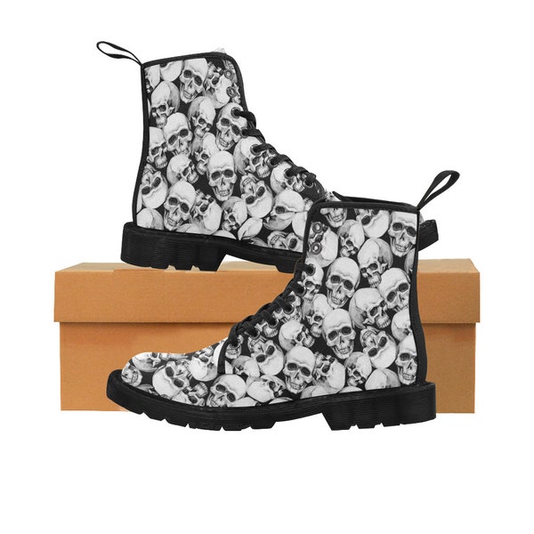 Men's  Skull canvas combat winter boots