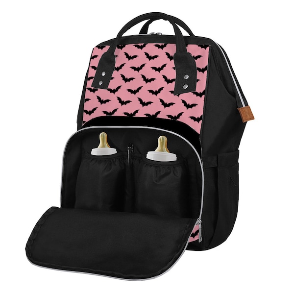 Pastel Goth Pink bat  Mommy Bag Multifunctional Waterproof Diaper Bag