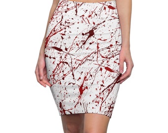 Falda lápiz de mujer con salpicaduras de sangre de Halloween