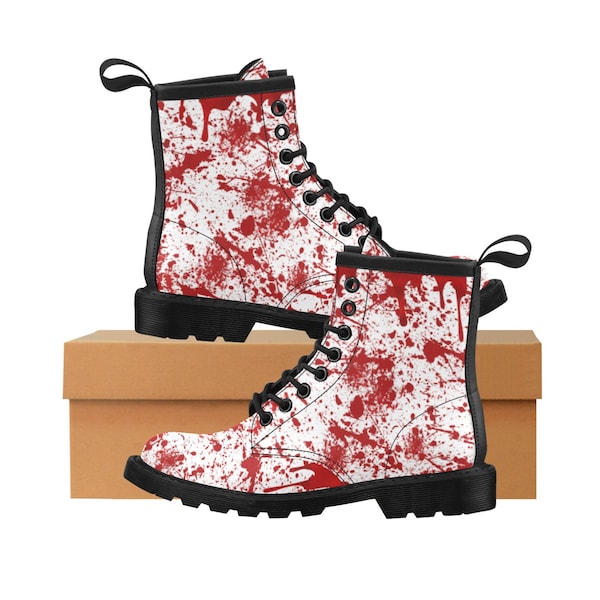 Halloween Blood Spatter Bloody Women's PU Leather Martin Boots