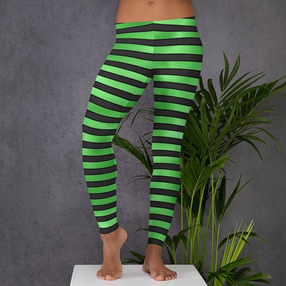 Pastel Goth Green Striped Leggings 