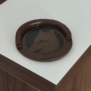 Ceramic Spoon Rest | Handmade Utensil Holder | Illustrated Wolf Dog
