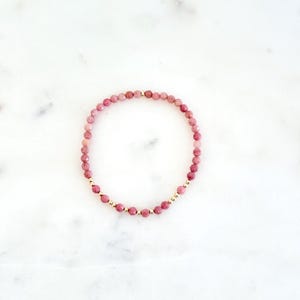 14k Gold Filled F*CK Ice Morse Code Rhodochrosite Bracelet, Gold Filled Beaded Jewelry, #1960