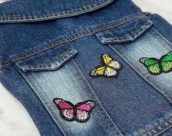 DENIM DOG VEST Jean Jacket Coat Sweater T-Shirt Cardigan Pet Cat Puppy Butterfly Clothes Custom Fabric Patches Cat Fashion Apparel Clothing