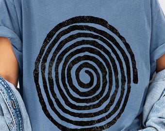 Grunge Linoprint Spiral Tee, Y2k Aesthetic, Faded and Textured Emo Tee