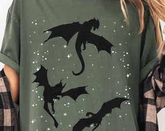 Celestial Dragons Cotton Comfort Colors TShirt, Bookish Fantasy Dragon Rider Shirt, Gothic Dark Academia Clothing, Gift For Book Lover