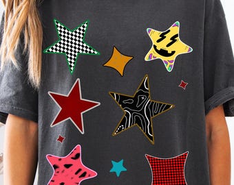Stars Statement Tee, Soft Grunge Shirt, Oversized Y2K Streetwear, 90s Celestial, Boho Whimsigoth, Alt Clothing, Comfy Festival Tee, Unisex