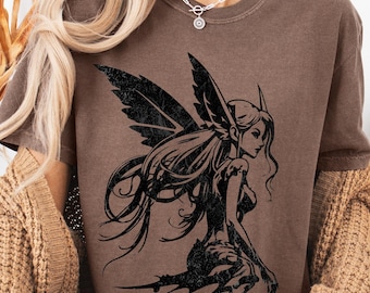 Fairy Grunge Shirt, Fairycore TShirt, Whimsigoth Clothing, Dancing Fairy, Faerie Dark Gothic Aesthetic, Oversized Comfort Colors