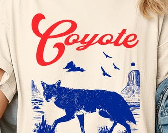 Retro Coyote T-Shirt, Vintage Desert Wildlife Graphic Tee, Retro Western Nature Shirt, Comfort Colors Wild West Aesthetic