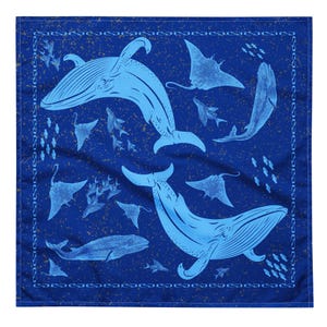 Whale Ocean Bandana Scarf, Whale Handkerchief, Whale Scarf, Navy Bandana Scarf, Beach Bandana, Flying Fish, Stingray