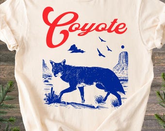 Retro Coyote T-Shirt, Vintage Desert Wildlife Graphic Tee, Retro Western Nature Shirt, Comfort Colors Wild West Aesthetic