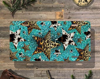 Turquoise Leopard Cow Print Vanity License Plate