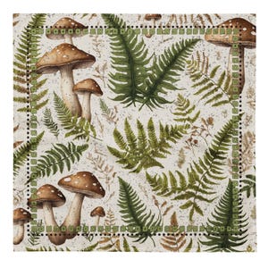 Mushroom and Ferns Bandana, Mushroom Scarf, Fern Scarf, Hippie Boho Bandana, Foraging Bandana