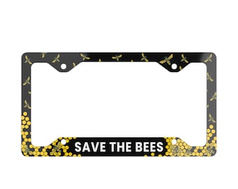 Save The Bees License Plate Cover, Bee Colony, Honey Bee, Honey Comb, Hexagon Bee Pattern