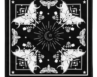 Moth Bandana, Phlox, Moon Bandana, Creature of the Night, Mystical Moth, Triple Moon Goddess, Whimsical Bandana, Hippie Boho Bandana