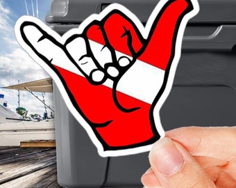Diver Down Decal, Scuba Dive Decal, Shaka Hand Decal, Hang Loose Sticker, Shaka Sticker, Scuba Diving, Hand Sticker
