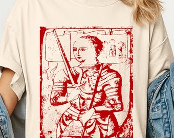 Joan of Arc Grunge Gothic Aesthetic Tee, Linocut Block Print Style