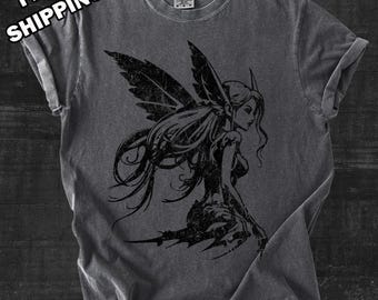 Fairy Grunge Shirt, Fairycore TShirt, Whimsigoth Clothing, Dancing Fairy, Faerie Dark Gothic Aesthetic, Oversized Comfort Colors