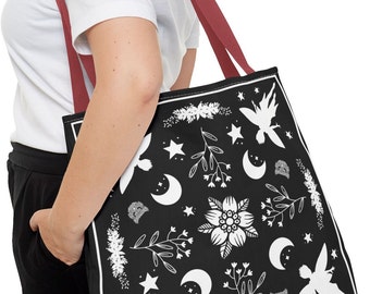 Fairy Moon and Stars Tote Bag | Whimsical Tote Bag | Fantasy Tote Bag | Bookish Inspired Tote Bag | Moonlit Garden | Mystical Moon Tote