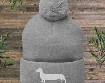 Dachshund Sausage Dog Owner Clothing Gifts, Pom Pom Knit Super Soft Unisex Embroidered Beanie