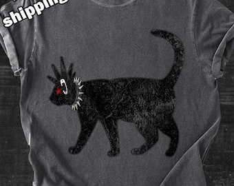 Punk Black Cat Tshirt, Grunge Cat Tee, Comfort Colors 100% Cotton
