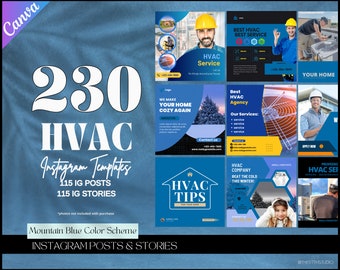 230 HVAC Instagram Template Posts for Small Business, HVAC Business Marketing, Canva Template, HVAC Business Instagram Posts, Hvac Marketing